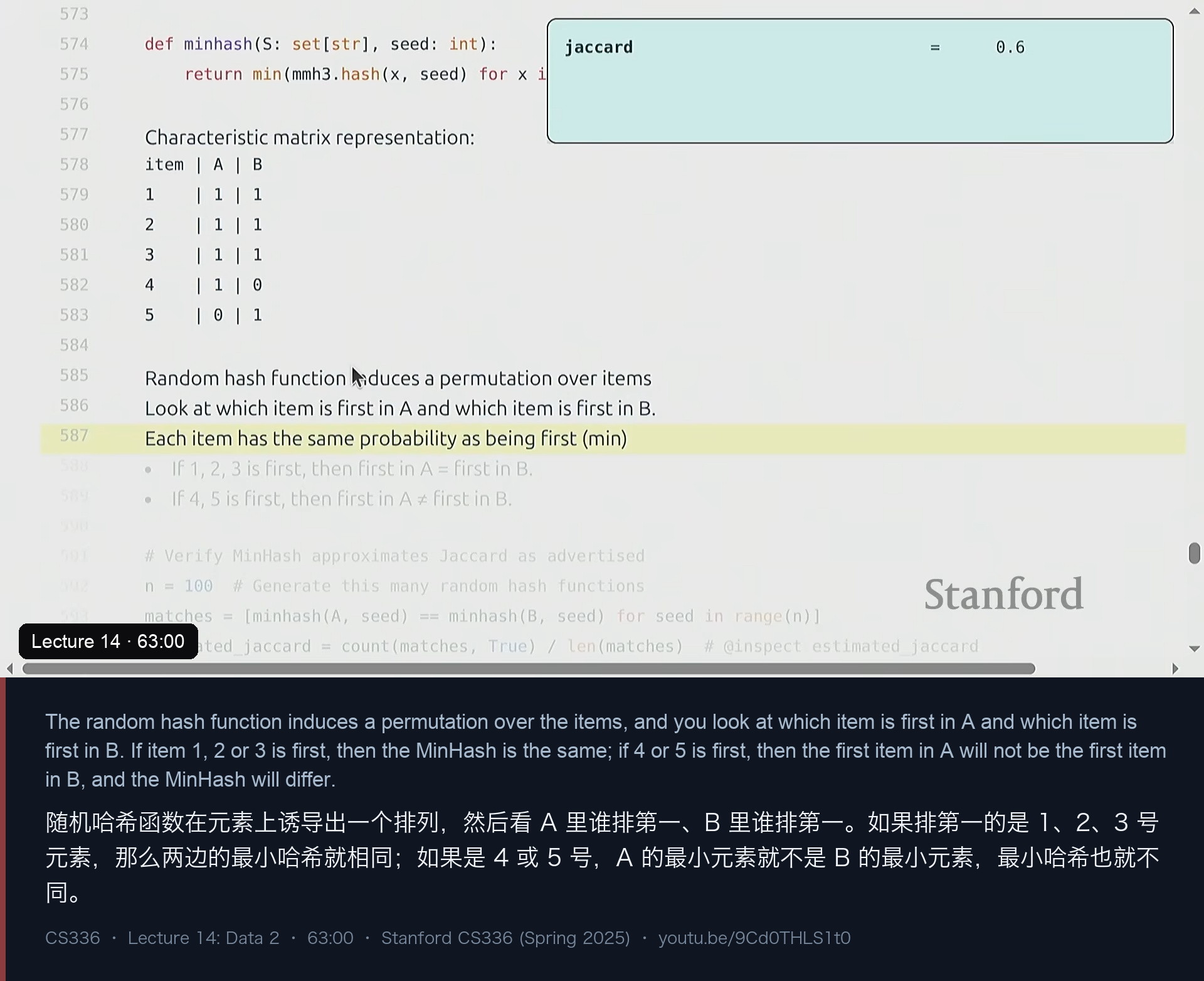 图 15｜MinHash 为什么成立：随机排列下“最小元素落在交集里”的概率就是 Jaccard