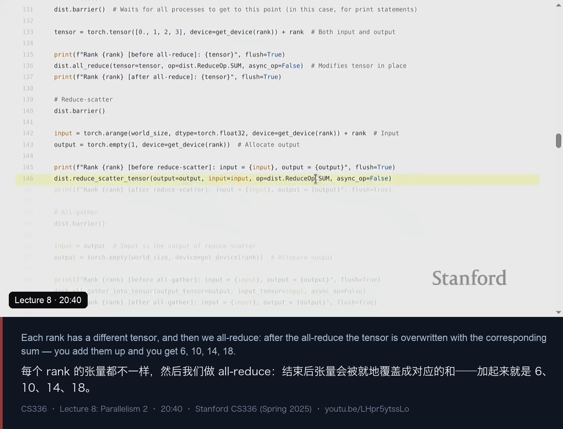 图 8｜all-reduce 之后，每个 rank 上的张量都被覆盖成同一个和：[6, 10, 14, 18]