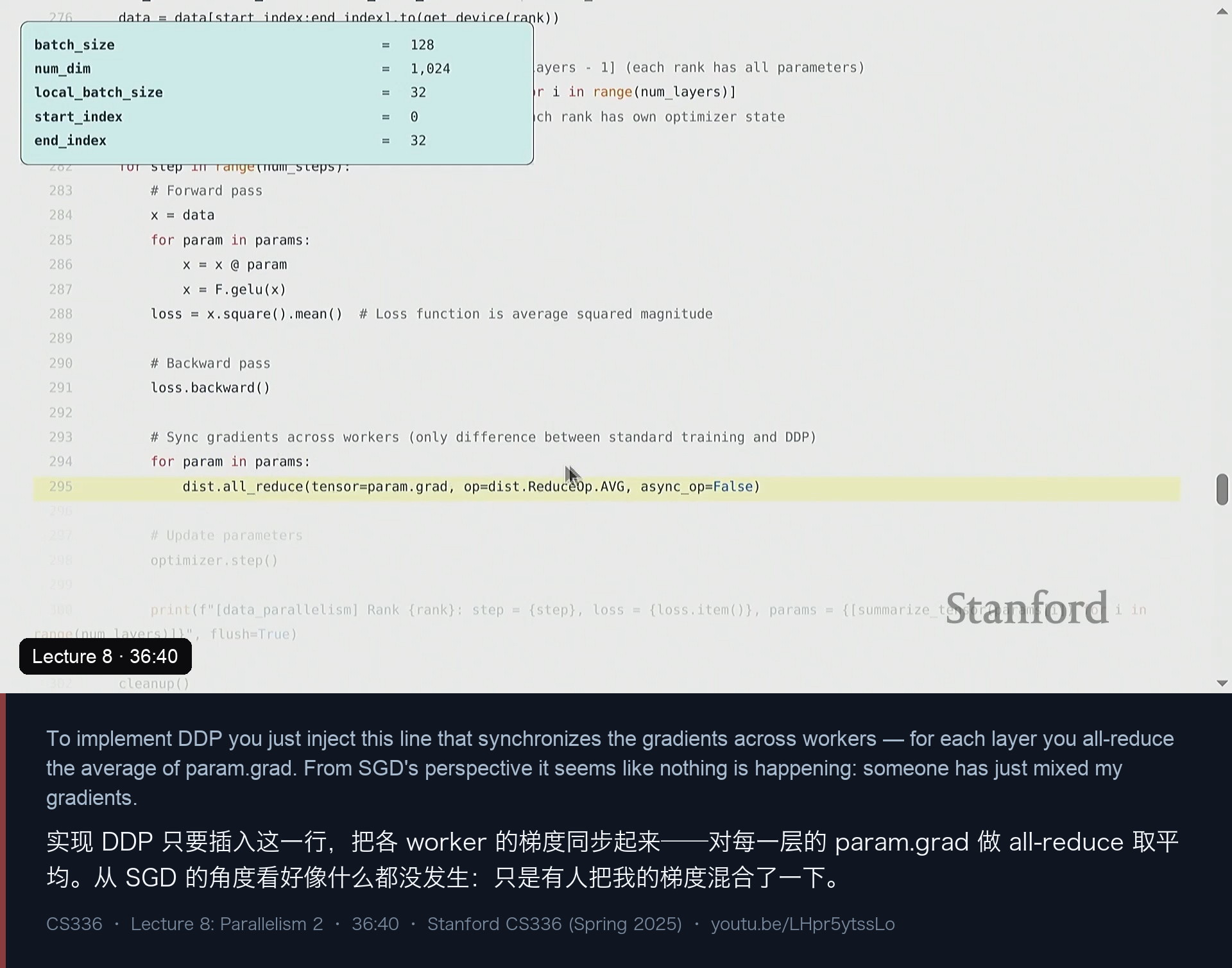 图 12｜DDP 的全部魔法：对每层的 param.grad 做一次 all-reduce 取平均，然后照常更新参数