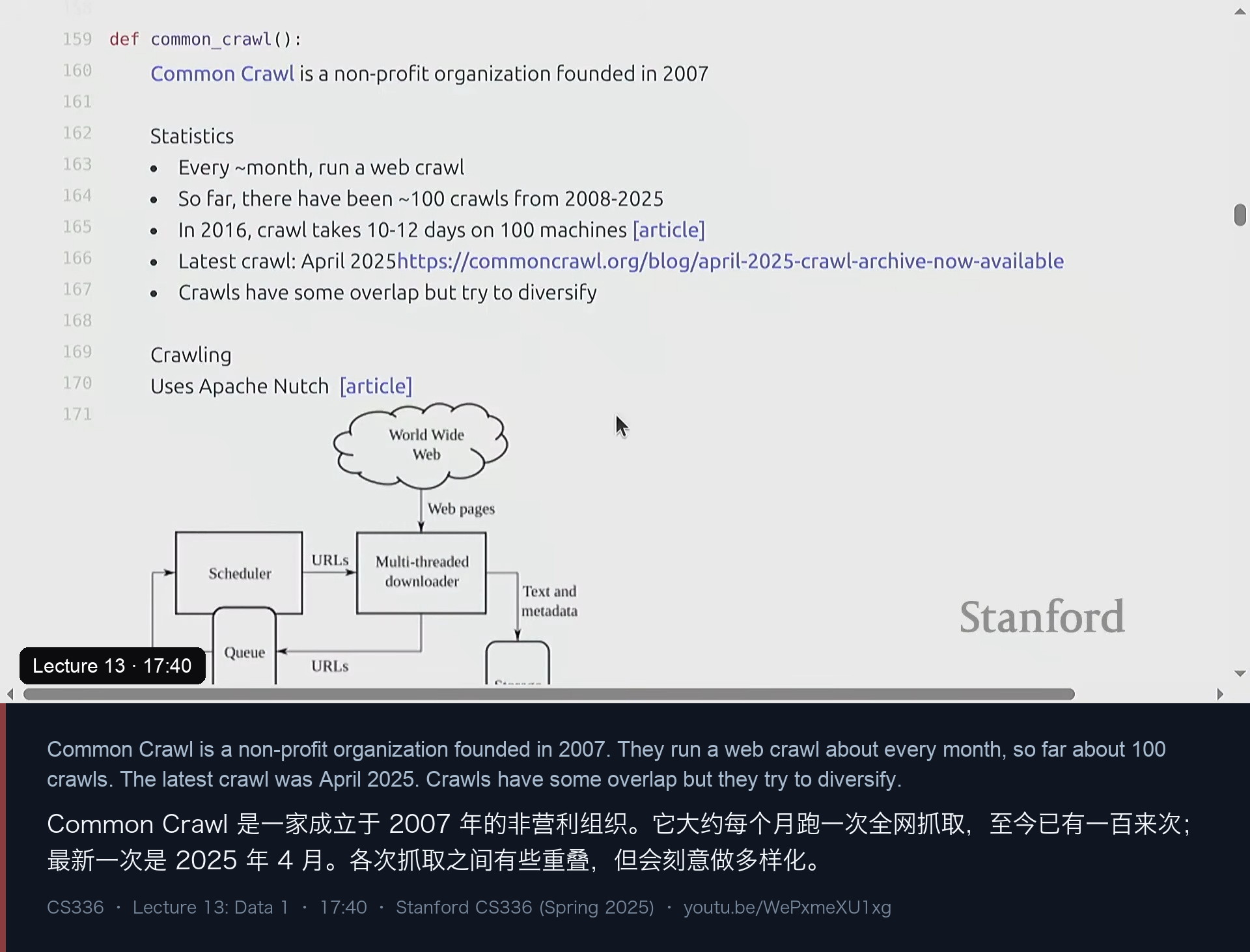 图 3｜Common Crawl：每月一次抓取，从种子 URL 出发的 BFS 爬取流水线